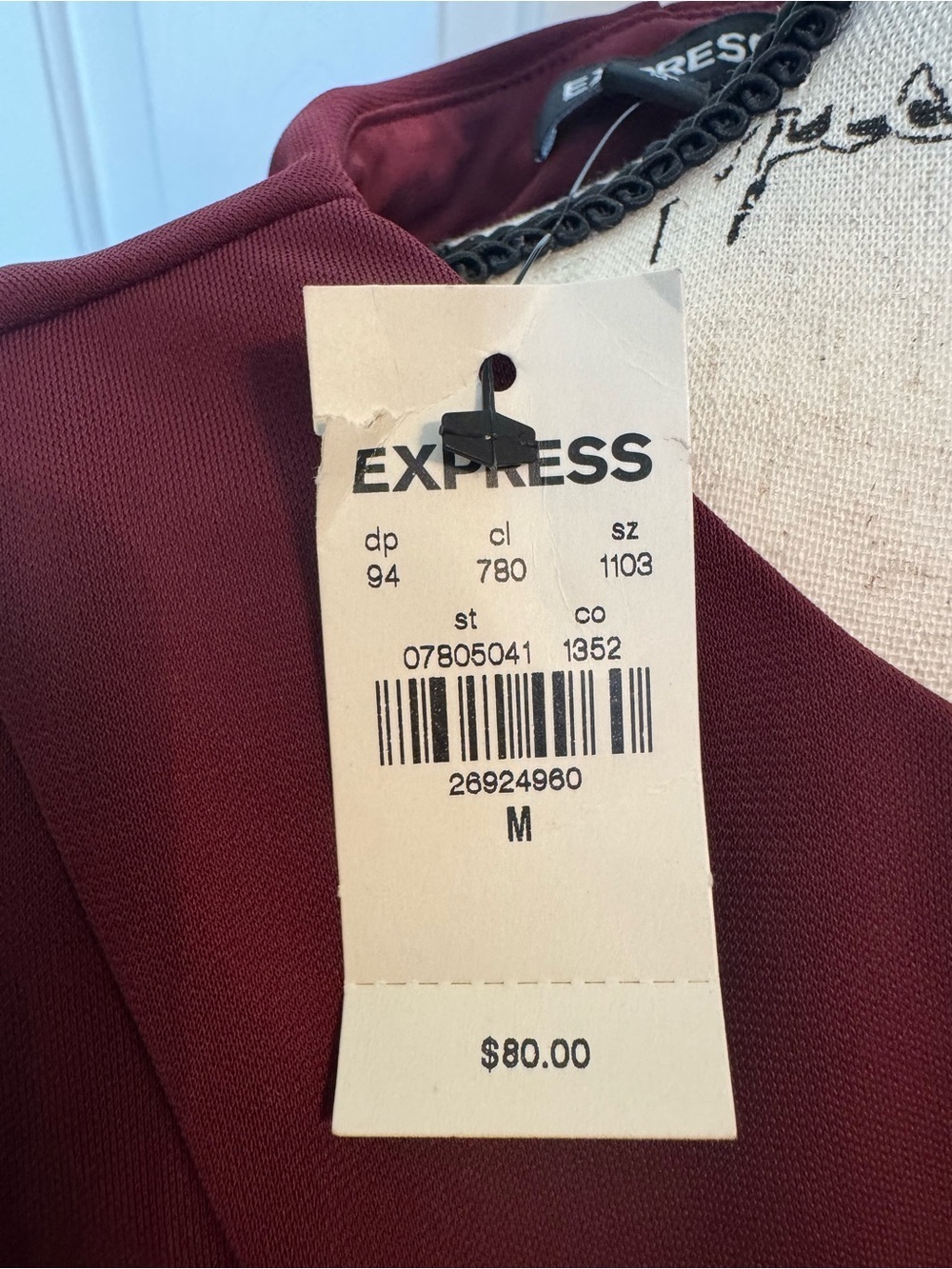 Express Women’s Burgundy Long-Sleeve Ruched Midi Dress Medium - Picture 11 of 12